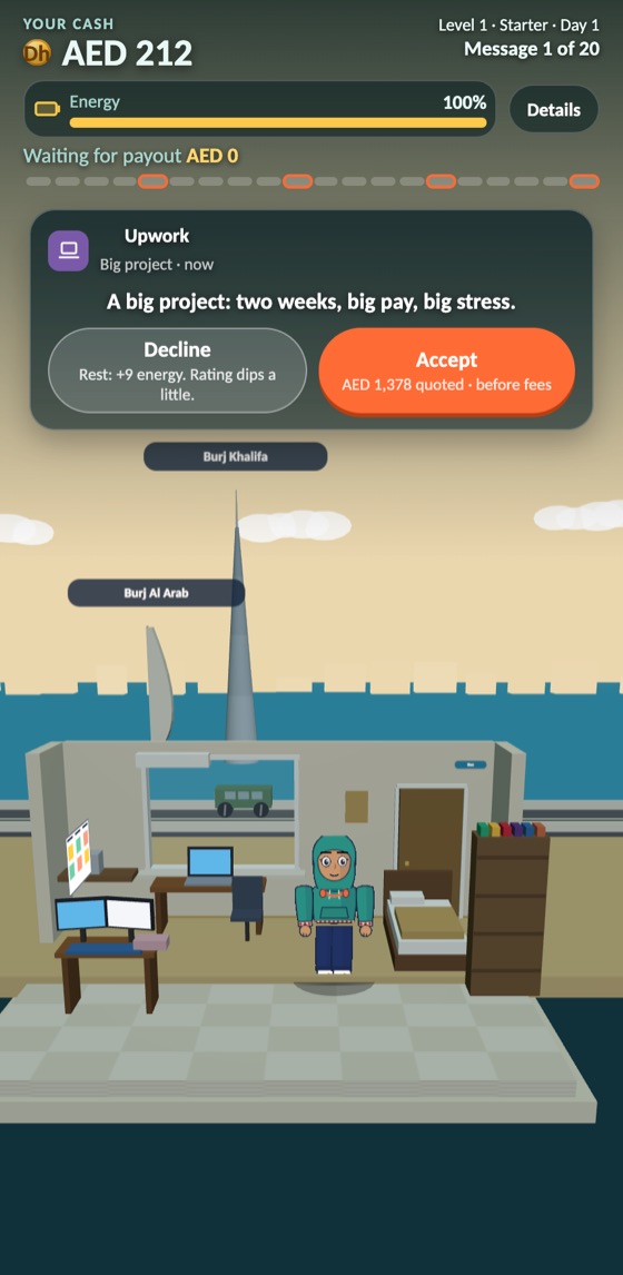 A month in Platform City: a job offer arrives with the price quoted before fees
